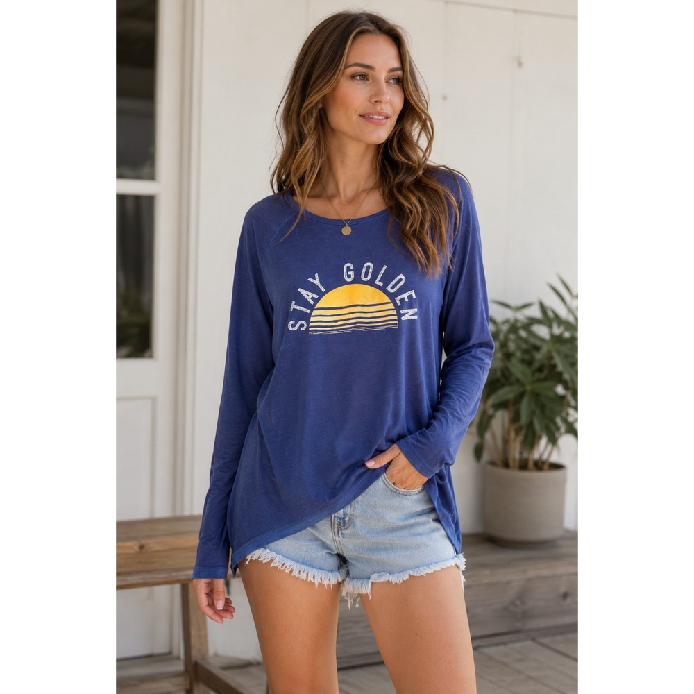 Grayson Threads Stay Golden Top M Coastal Beachcore Sunshine Casual Graphic Tee